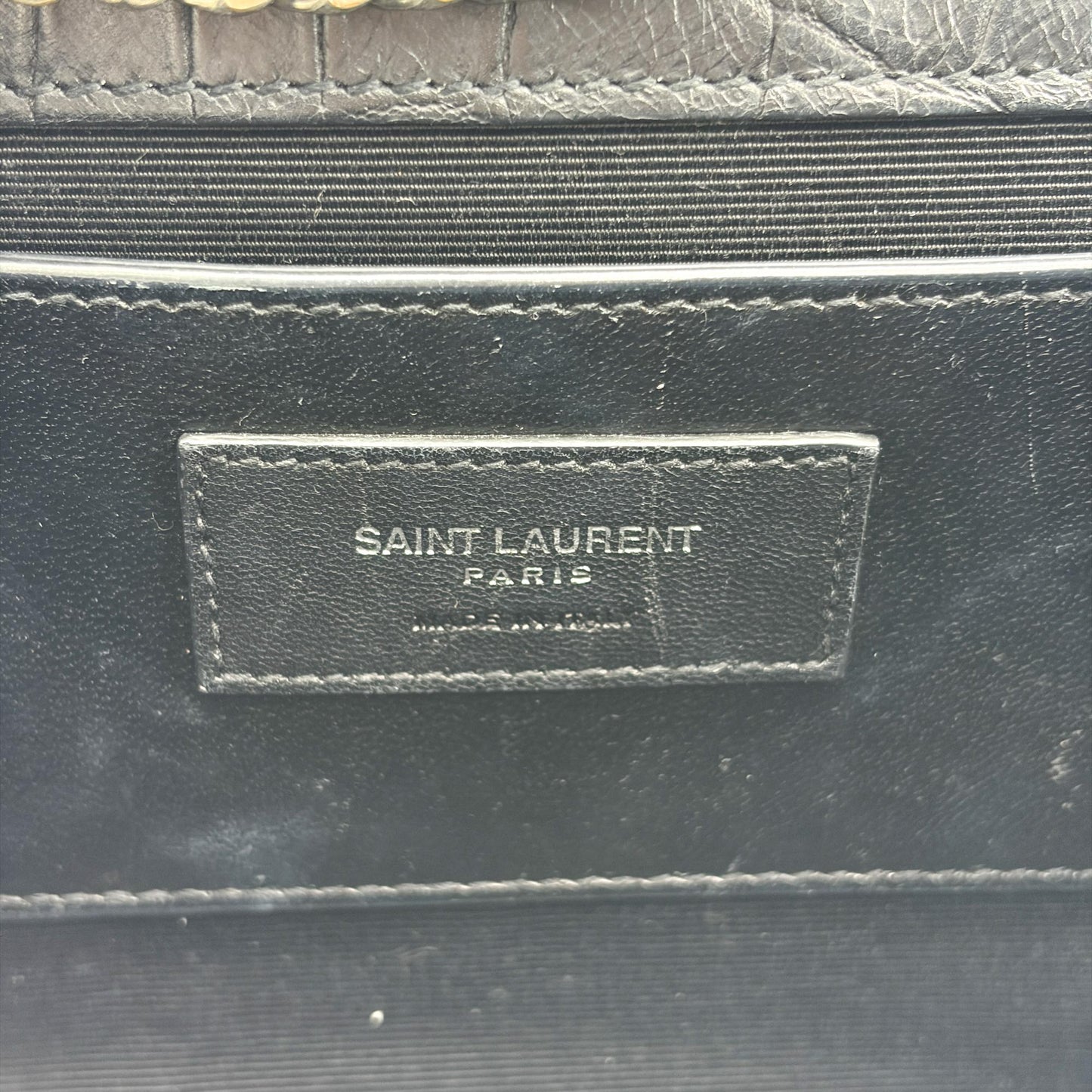 Saint Laurent Medium Kate Tassel Shoulder Bag Crocodile Embossed Black Silver Hardware