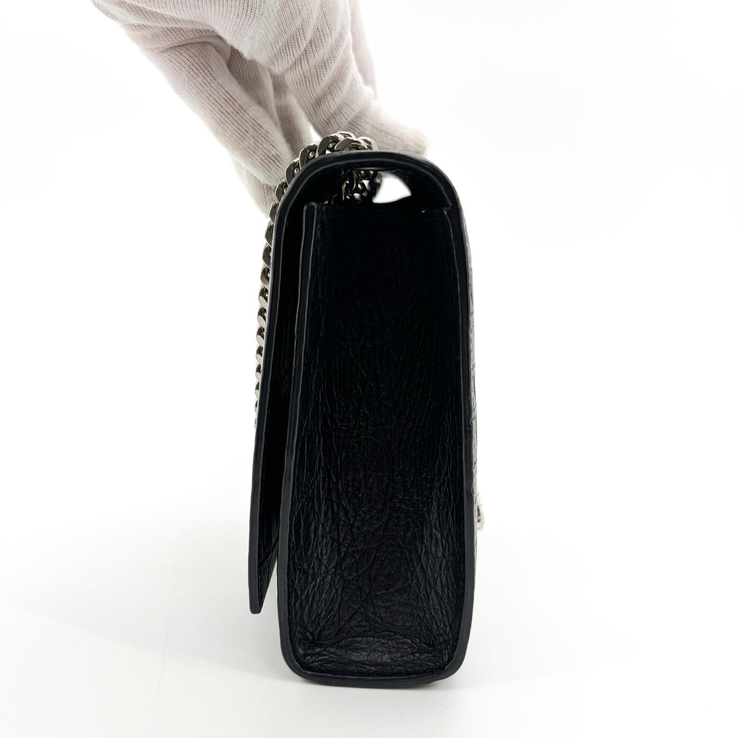 Saint Laurent Medium Kate Tassel Shoulder Bag Crocodile Embossed Black Silver Hardware
