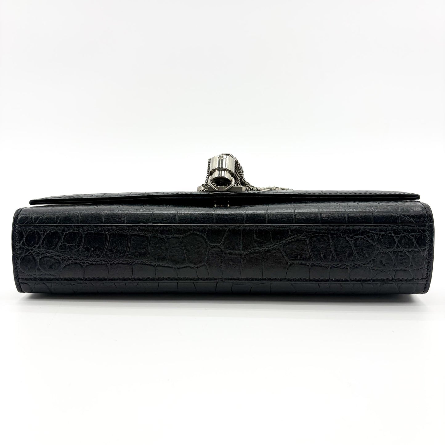 Saint Laurent Medium Kate Tassel Shoulder Bag Crocodile Embossed Black Silver Hardware