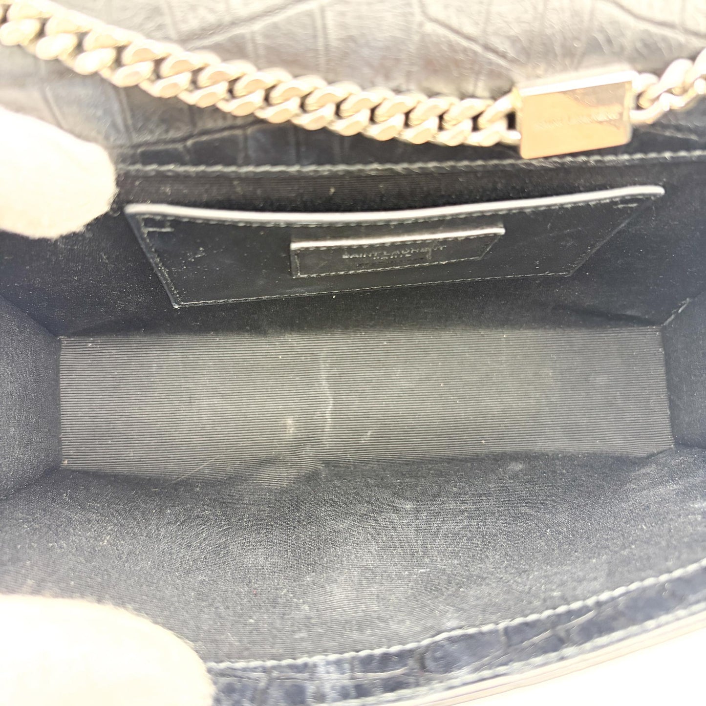 Saint Laurent Medium Kate Tassel Shoulder Bag Crocodile Embossed Black Silver Hardware