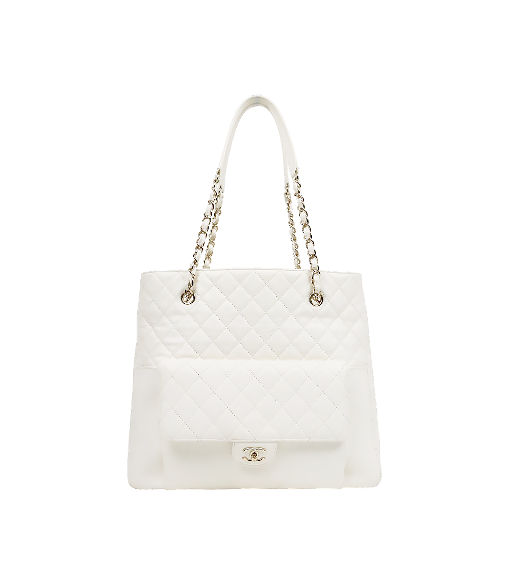 Chanel White Caviar Quilted CC Pocket Chain Shoulder Bag