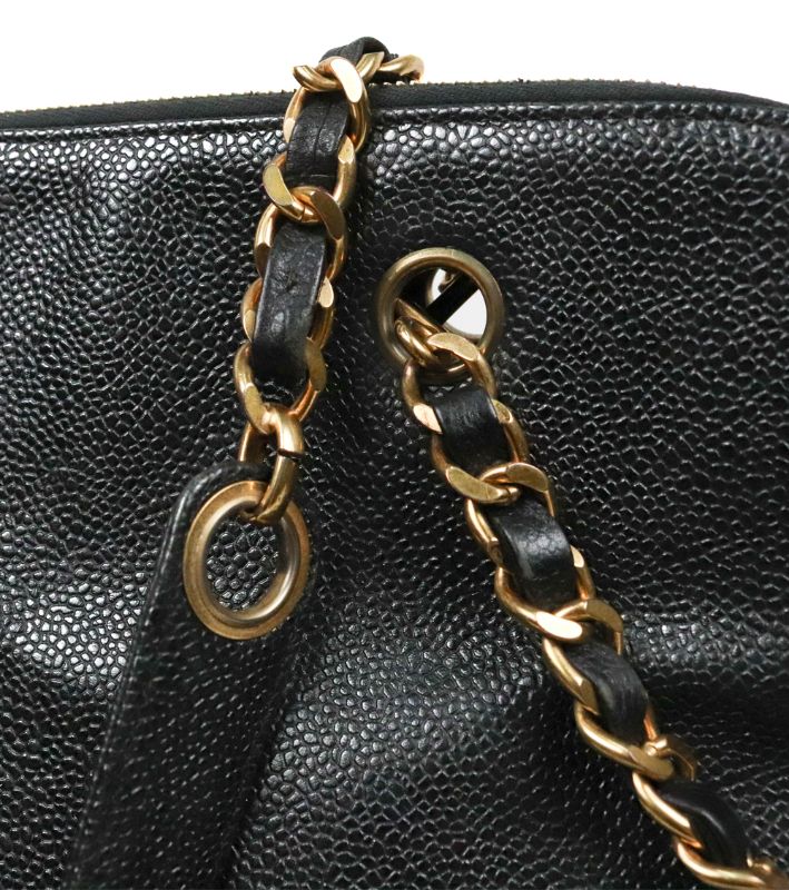 Chanel Black Caviar Golden Ball Big CC Chain Shoulder Bag