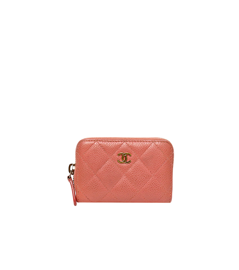 Chanel Pink Caviar Skin Zipped Card Wallet with Zip