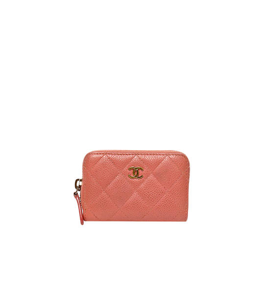 Chanel Pink Caviar Skin Zipped Card Wallet with Zip