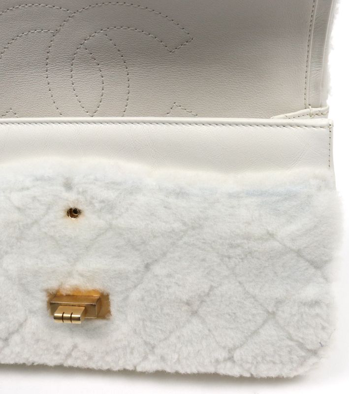 Chanel 2.55 Medium White Shearling Shoulder Bag 30s