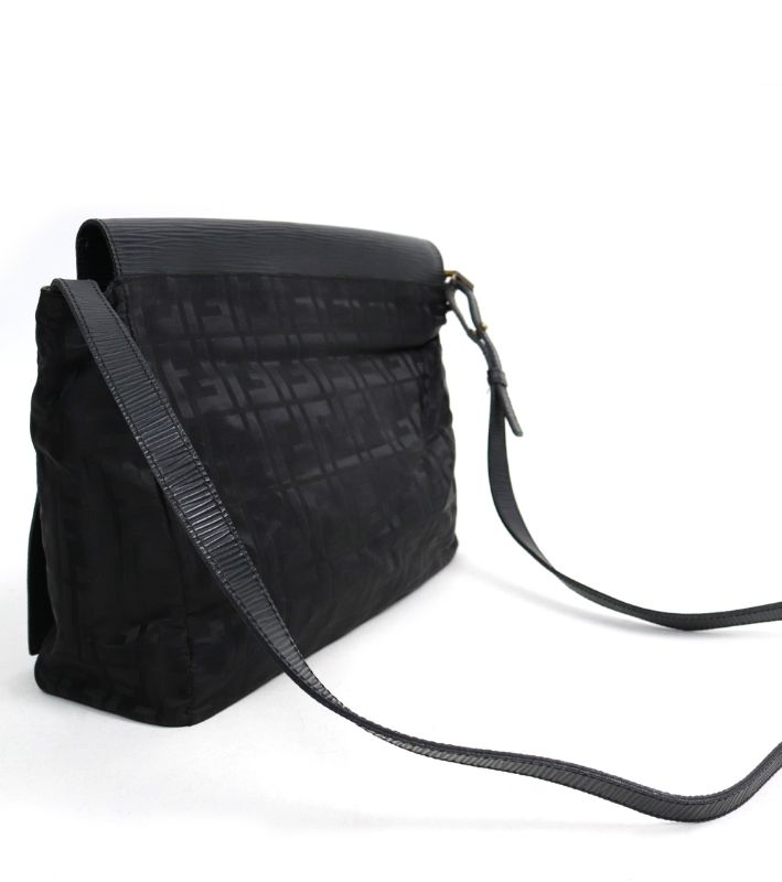 Fendi Black Zucca Flap Shoulder Bag