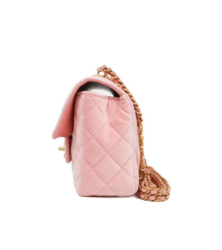 Chanel Season Mini Pink Velvet Shoulder Bag
