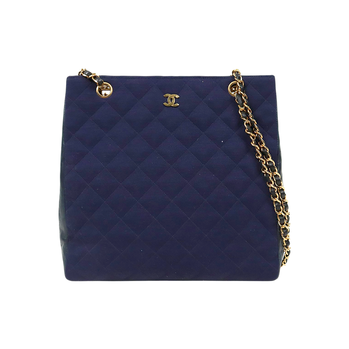 Chanel Navy Fabric Quilted CC Chain Shoulder Bag