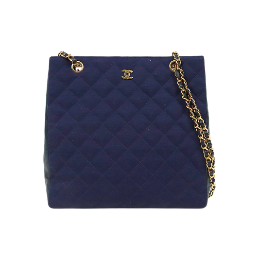 Chanel Navy Fabric Quilted CC Chain Shoulder Bag