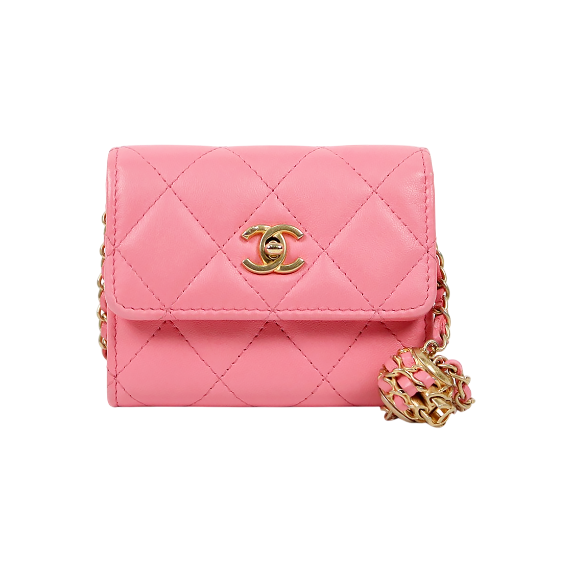 Chanel Mini Pink Golden Ball Chain Wallet Crossbody Bag