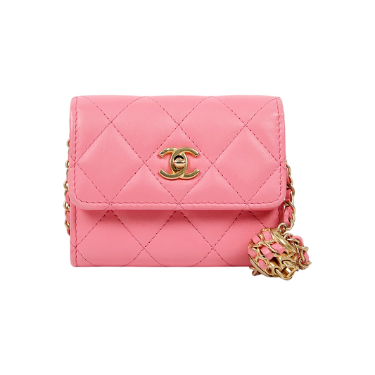 Chanel Mini Pink Golden Ball Chain Wallet Crossbody Bag