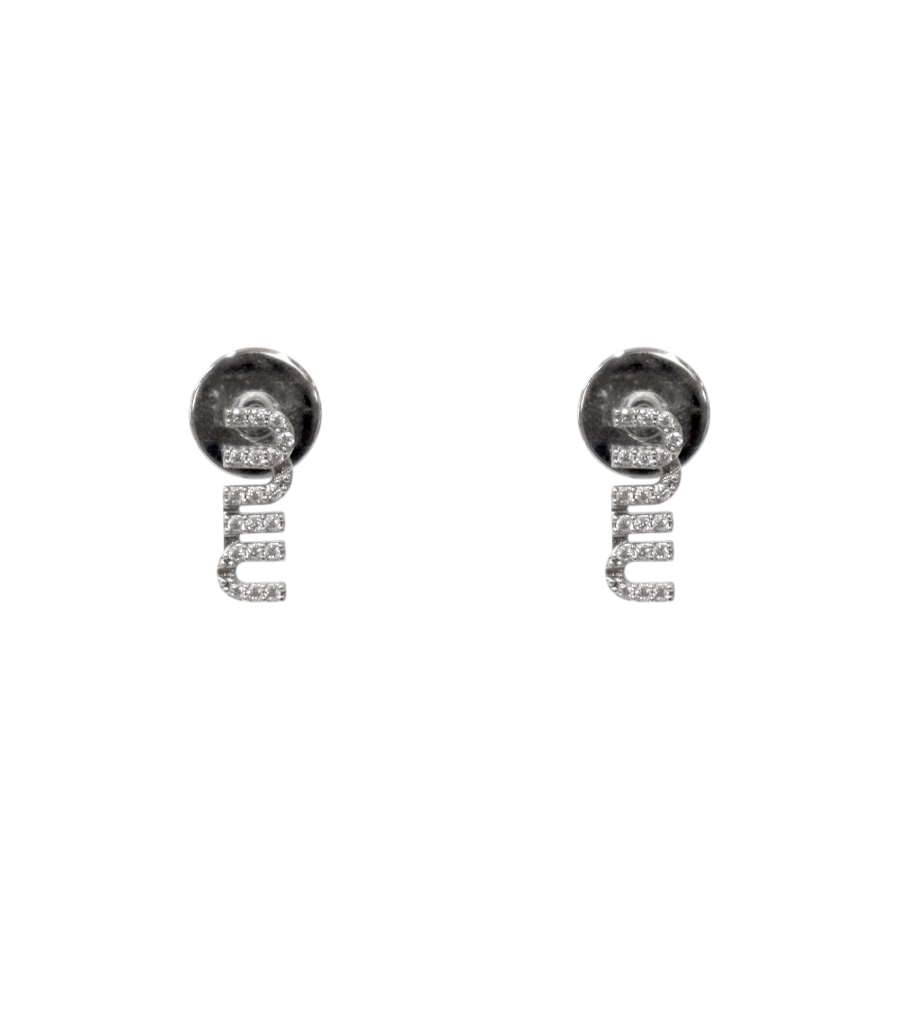 Miu Miu Crystal Logo Silver Earrings
