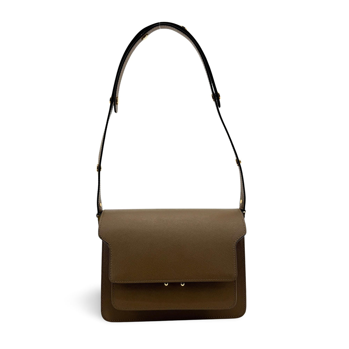 Marni Trunk Saffiano Crossbody Bag Medium Khaki Brown
