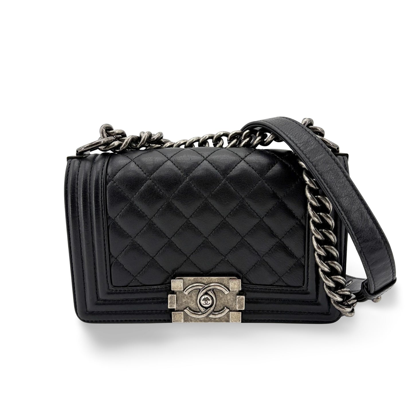 Chanel Boy Chanel Flap Bag Medium Vintage Silver Hardware Black