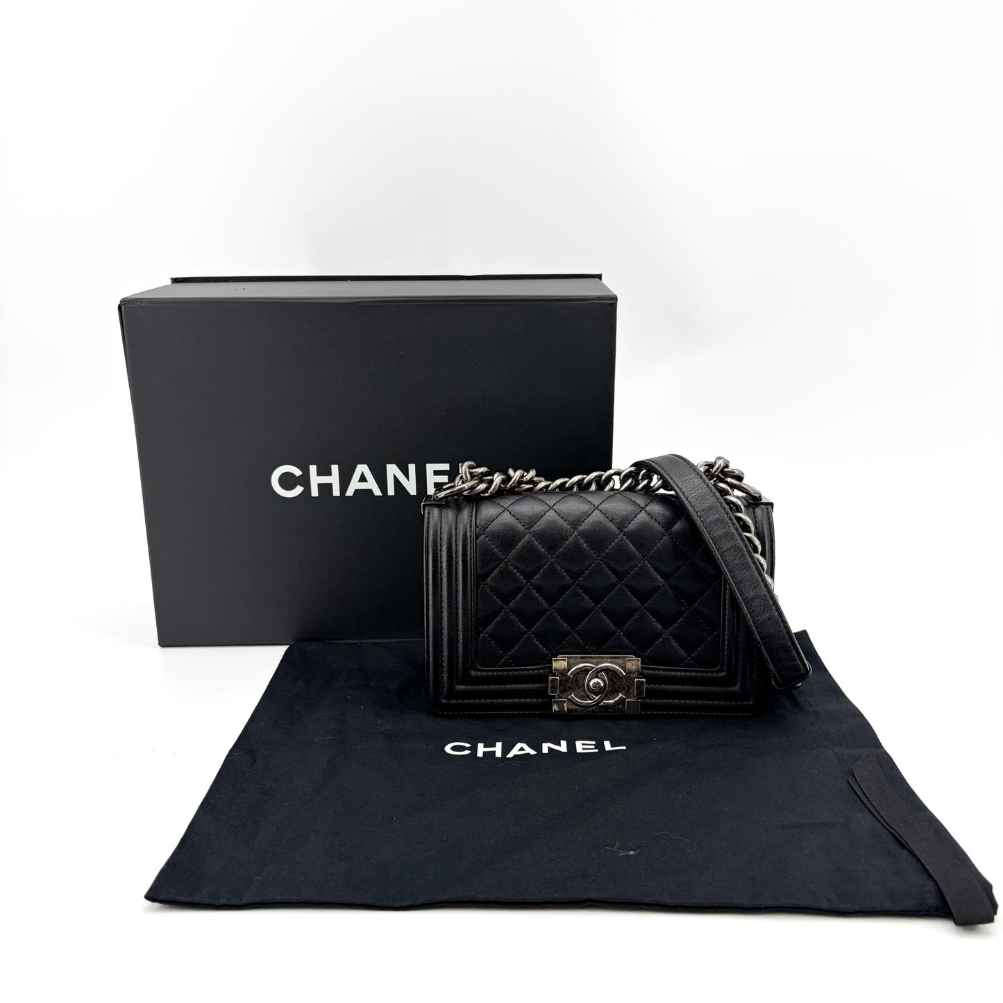 Chanel Boy Chanel Flap Bag Medium Vintage Silver Hardware Black