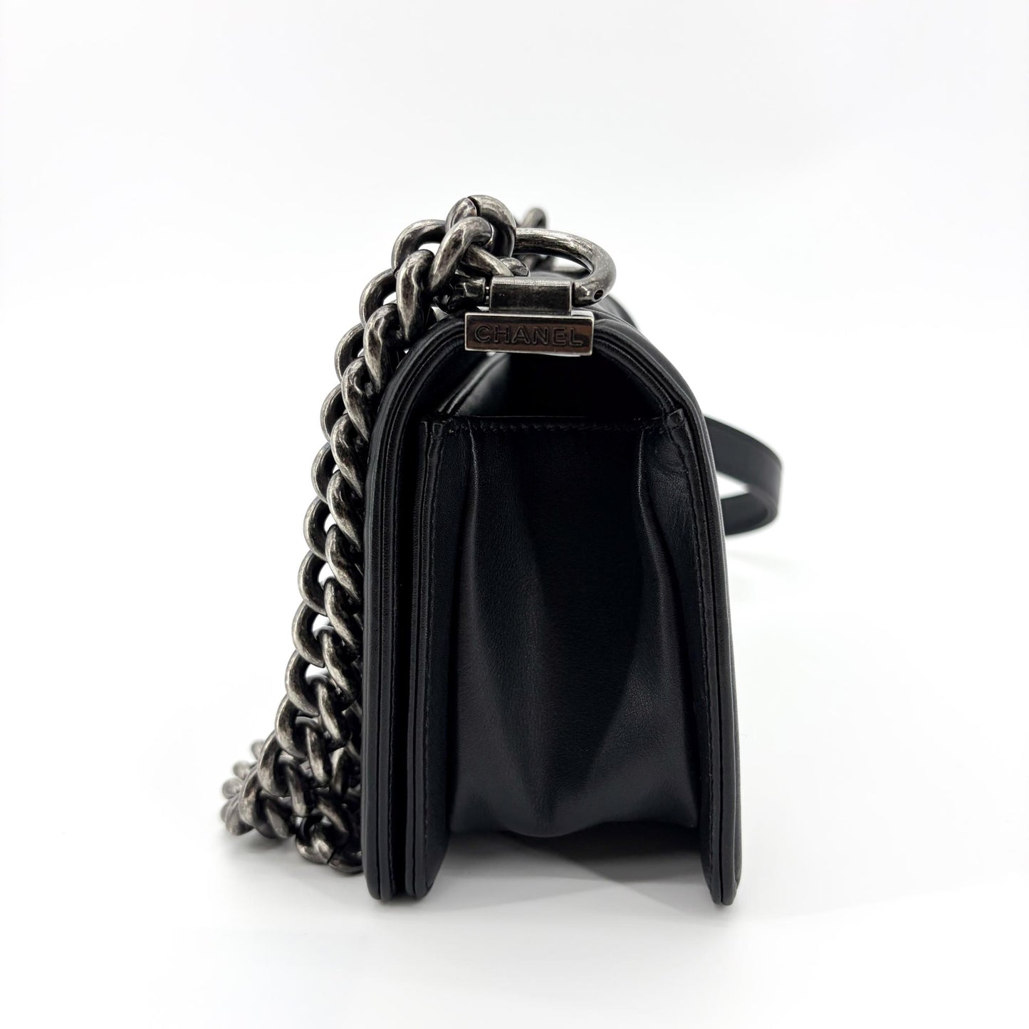 Chanel Boy Chanel Flap Bag Medium Vintage Silver Hardware Black