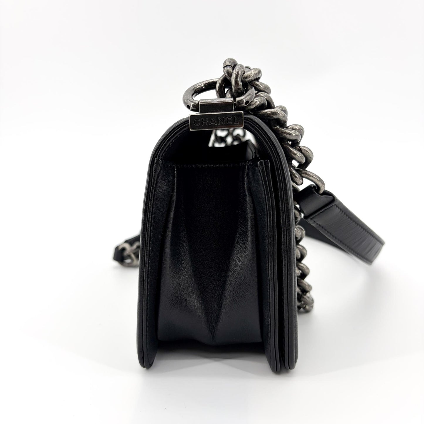 Chanel Boy Chanel Flap Bag Medium Vintage Silver Hardware Black
