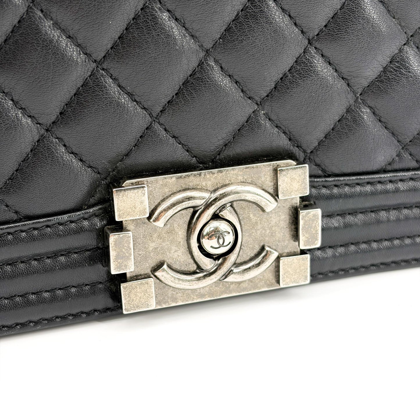 Chanel Boy Chanel Flap Bag Medium Vintage Silver Hardware Black