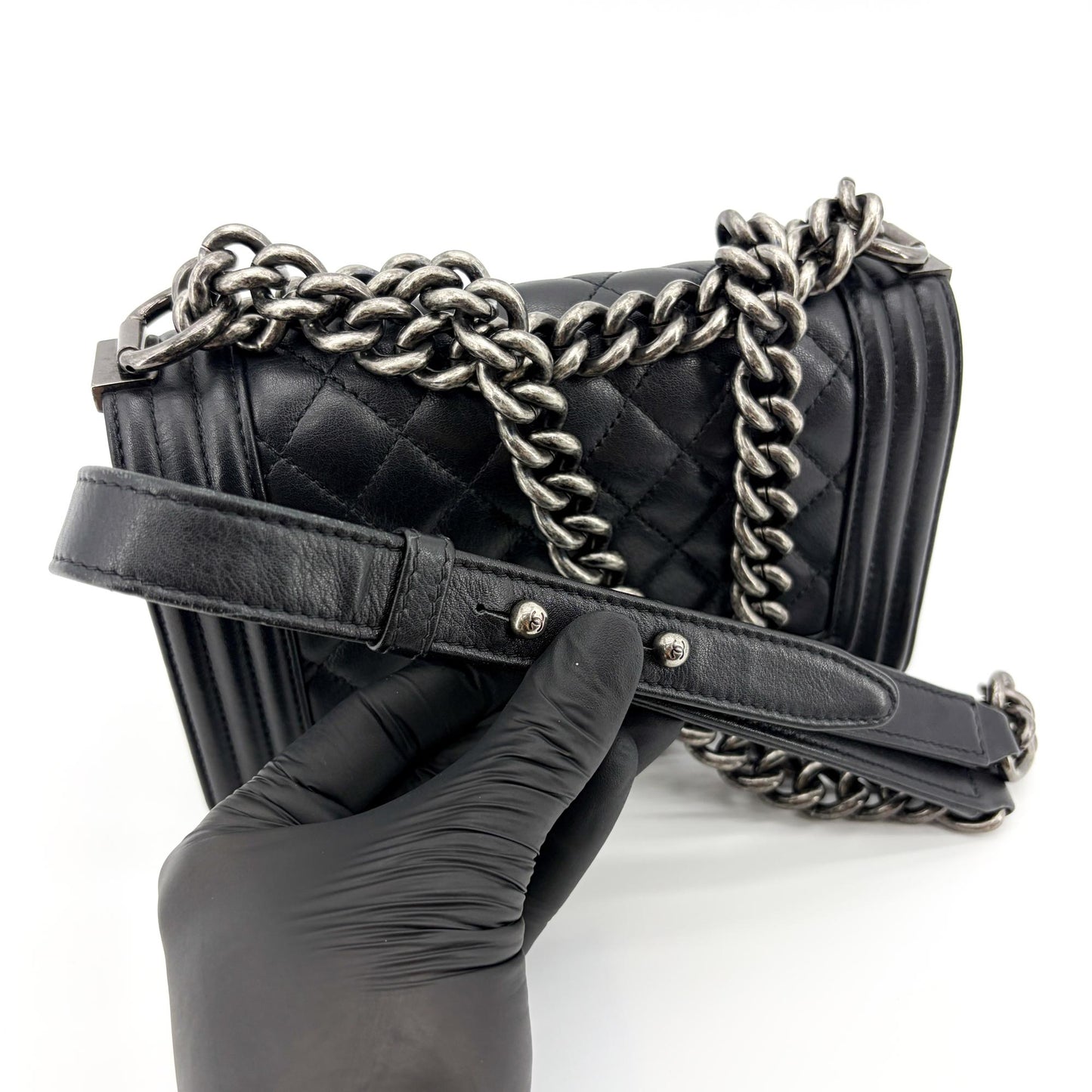 Chanel Boy Chanel Flap Bag Medium Vintage Silver Hardware Black