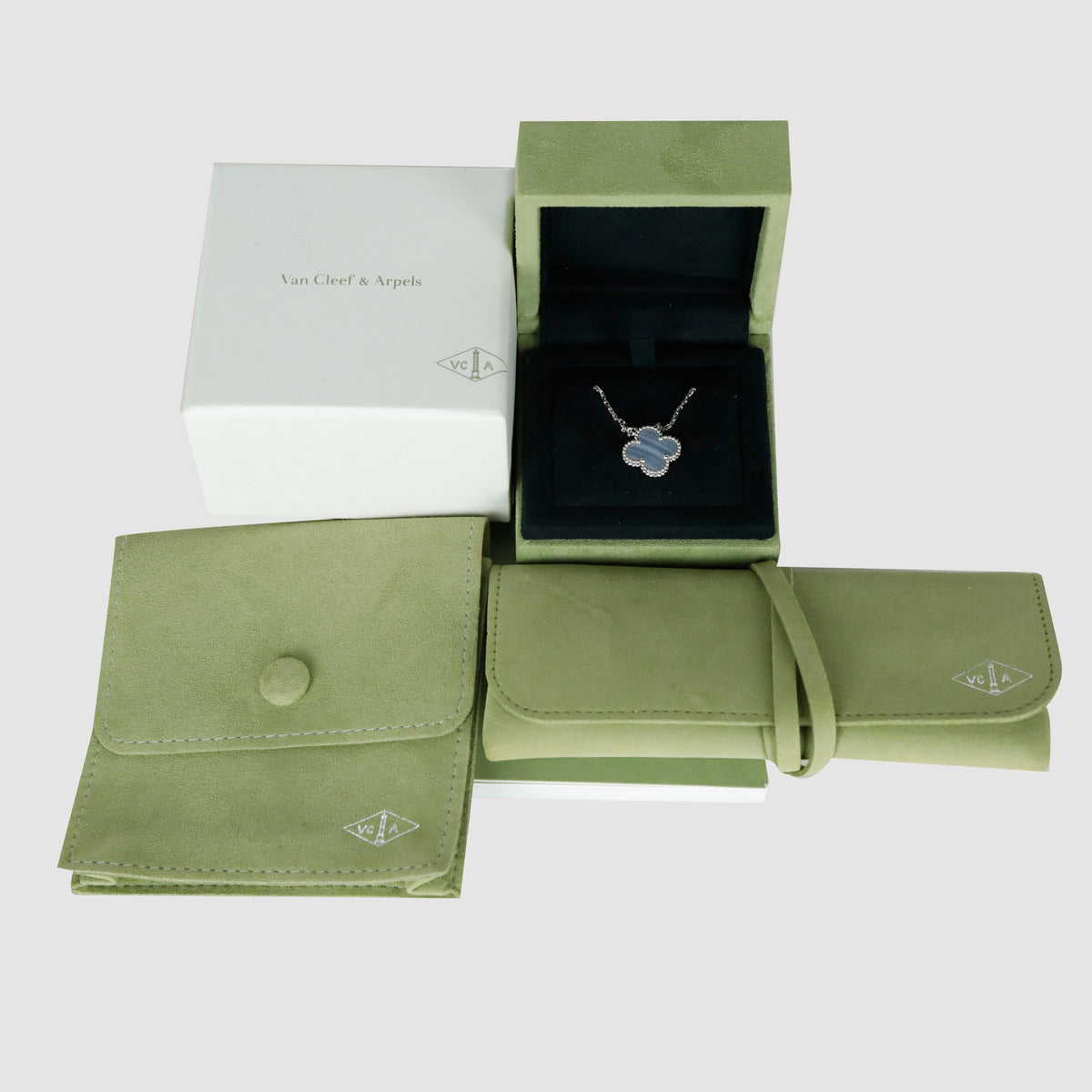 Van Cleef & Arpels Vintage Alhambra Chalcedony White Gold Necklace