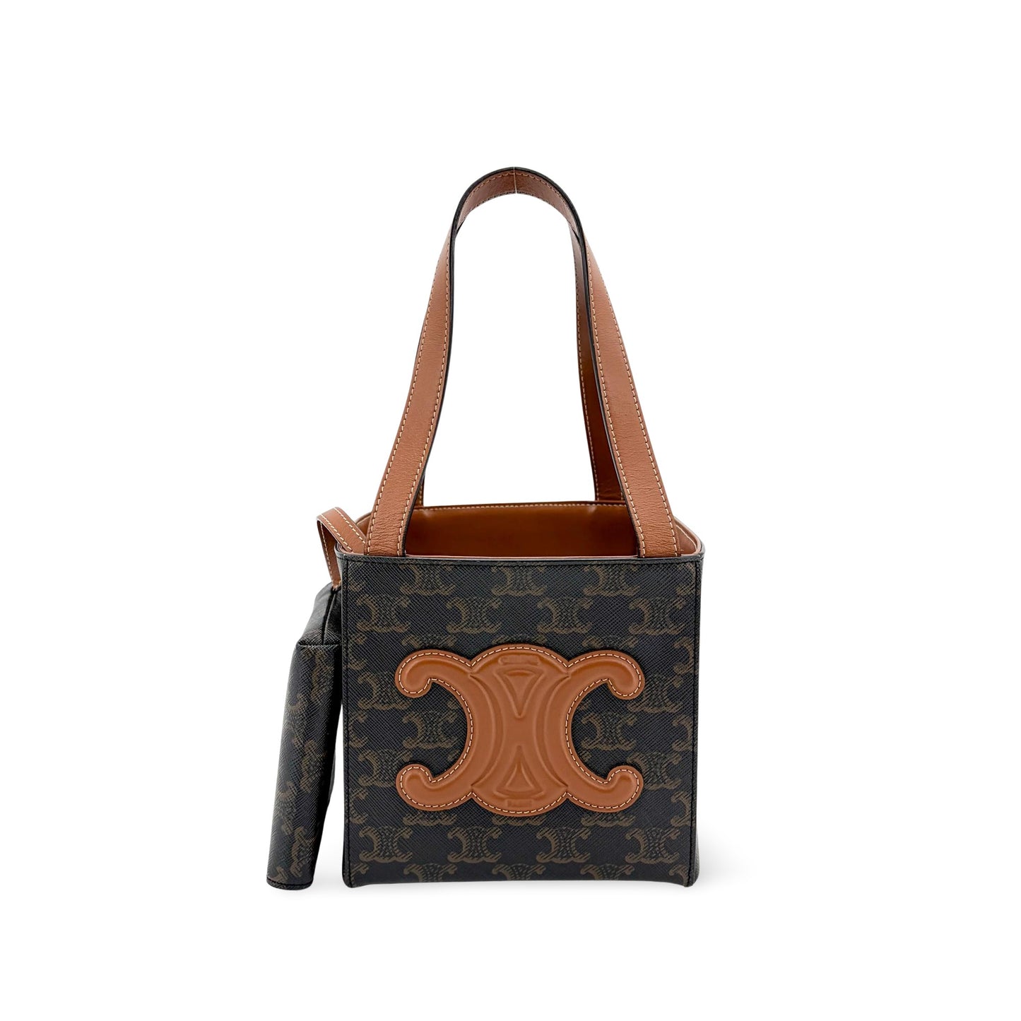 Celine Small Cabas Cuir Triomphe Triomphe Canvas and Calfskin Tan