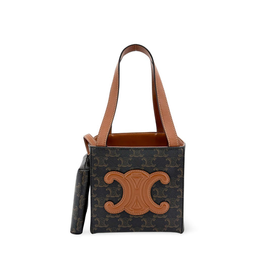 Celine Small Cabas Cuir Triomphe Triomphe Canvas and Calfskin Tan