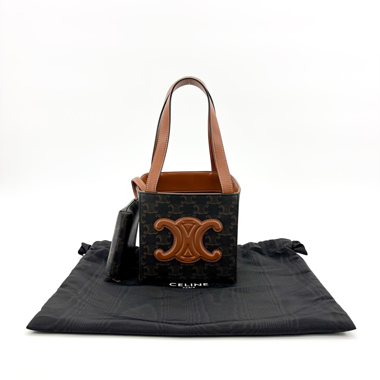 Celine Small Cabas Cuir Triomphe Triomphe Canvas and Calfskin Tan
