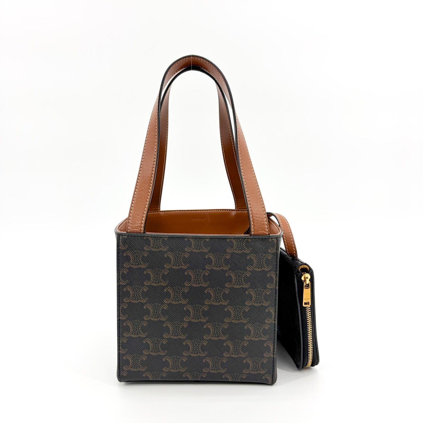Celine Small Cabas Cuir Triomphe Triomphe Canvas and Calfskin Tan