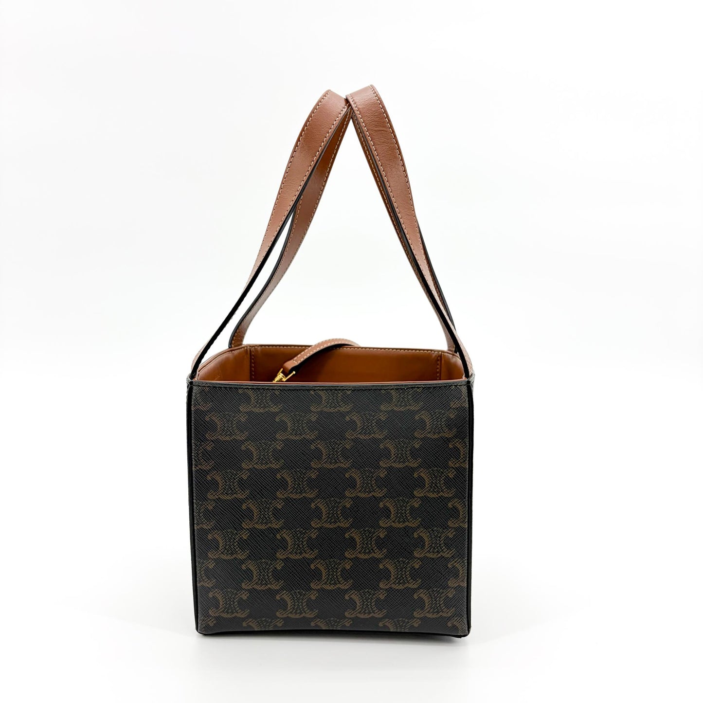 Celine Small Cabas Cuir Triomphe Triomphe Canvas and Calfskin Tan