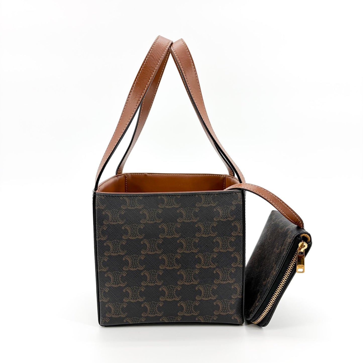 Celine Small Cabas Cuir Triomphe Triomphe Canvas and Calfskin Tan
