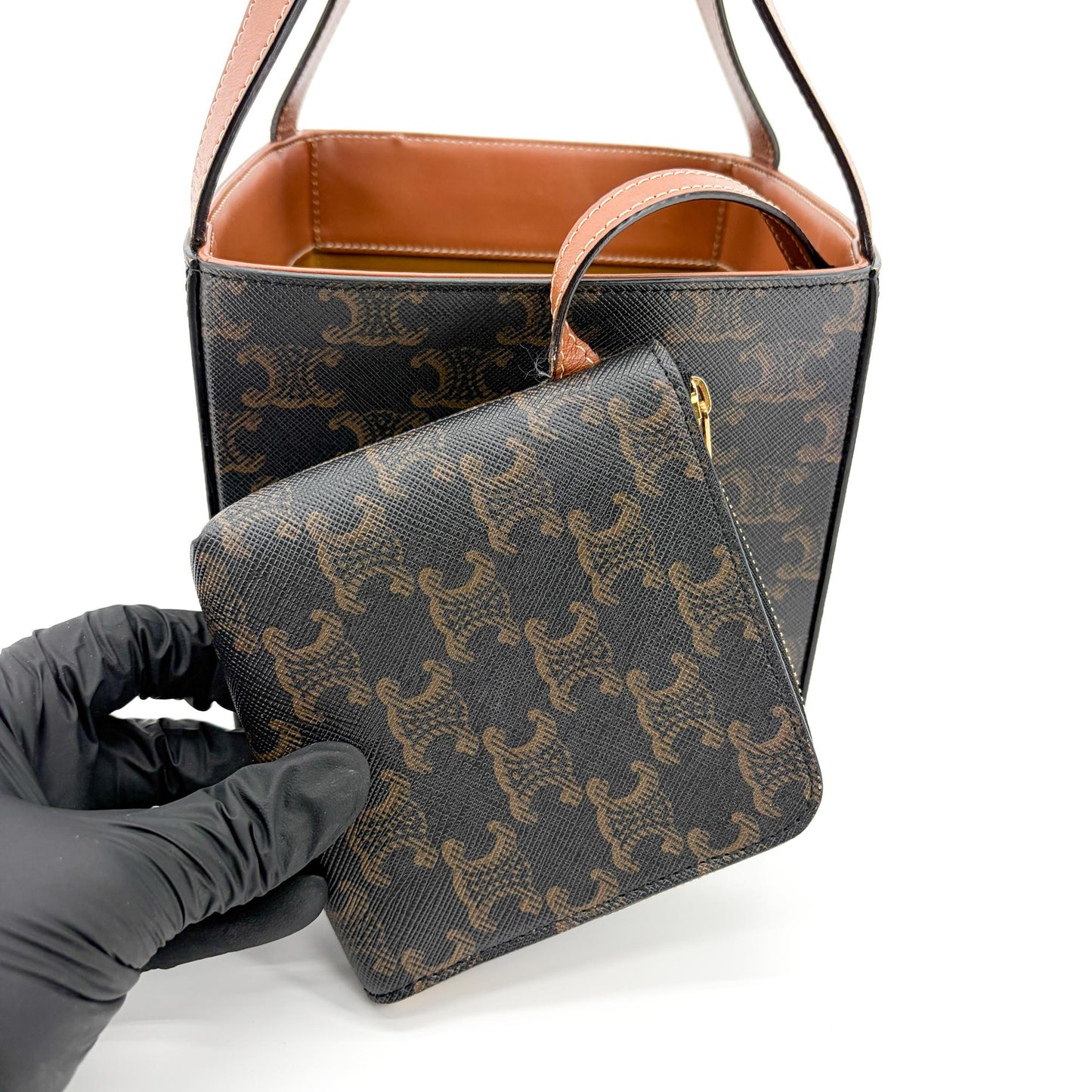 Celine Small Cabas Cuir Triomphe Triomphe Canvas and Calfskin Tan