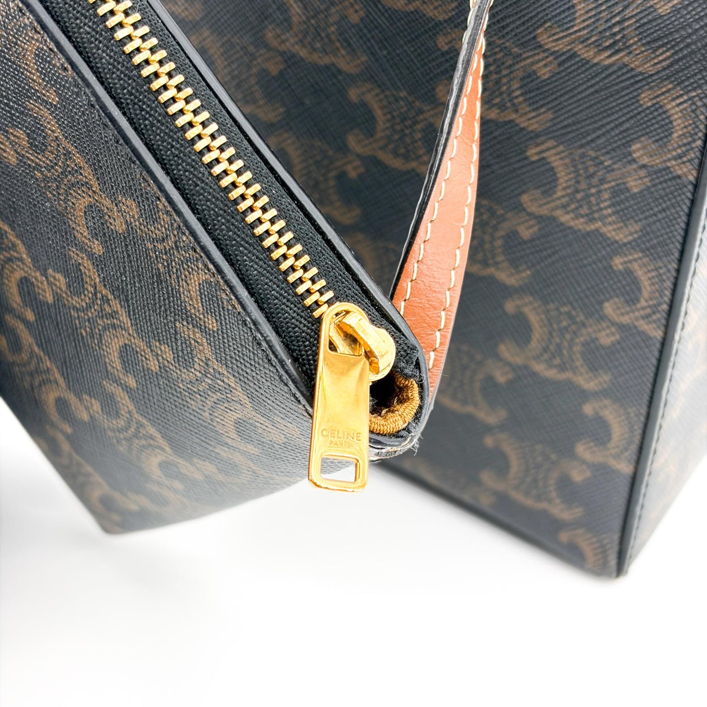 Celine Small Cabas Cuir Triomphe Triomphe Canvas and Calfskin Tan