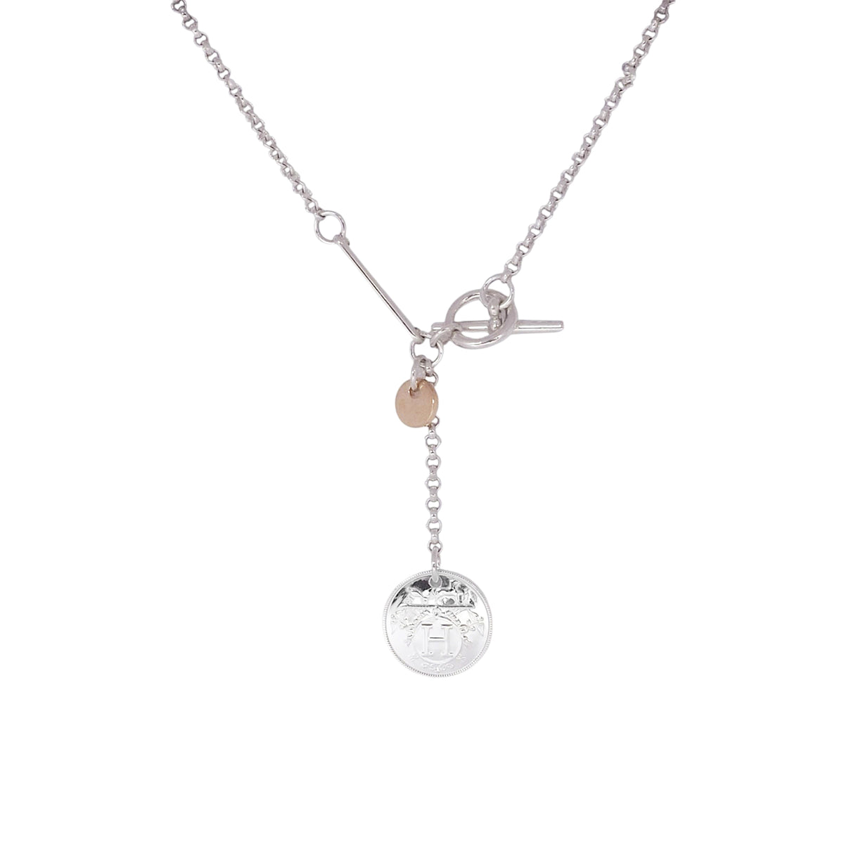 Hermès Silver Rose Gold Ex-Libris Pendant Small Necklace