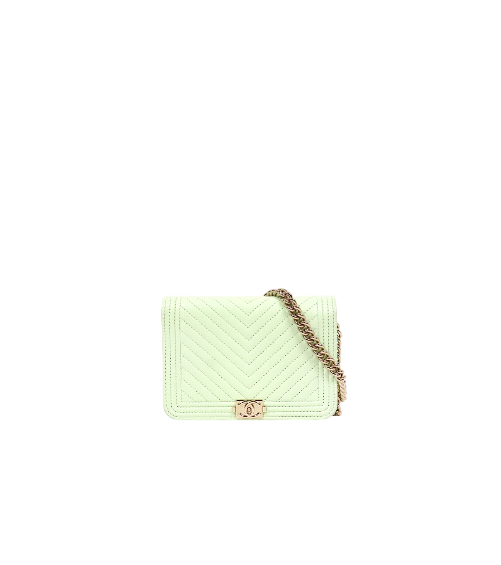 Chanel Mint Chevron Caviar Boy WOC