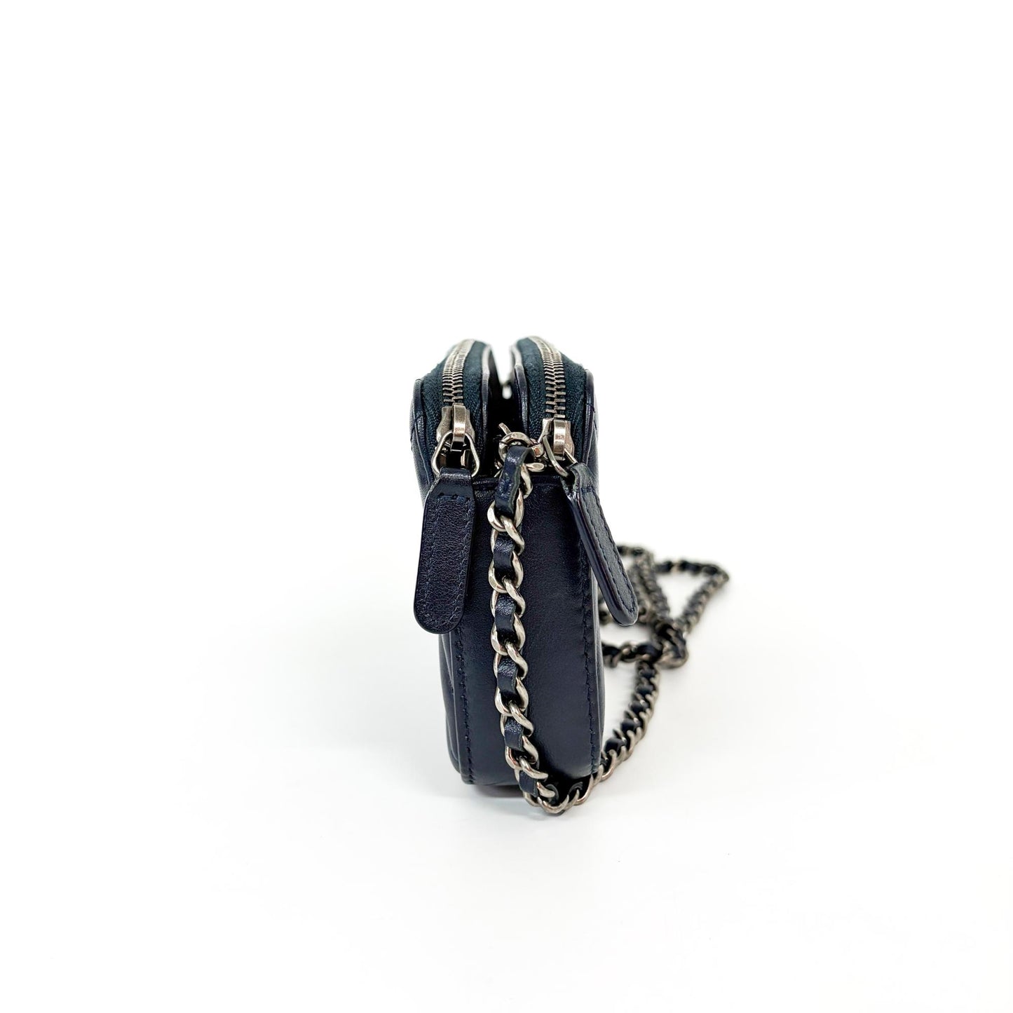 Chanel Chevron Tassel Camera Bag Mini Silver Hardware Navy