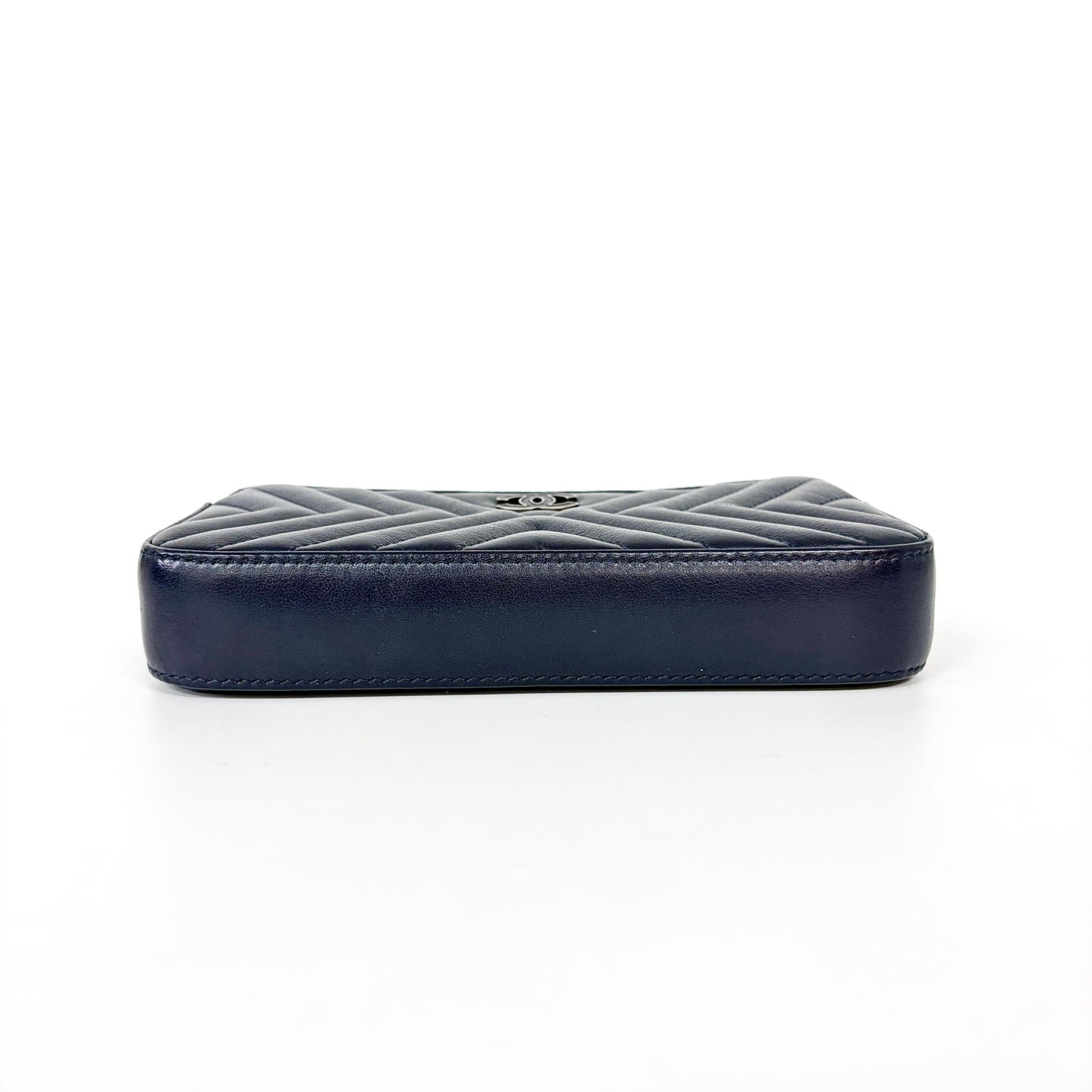 Chanel Chevron Tassel Camera Bag Mini Silver Hardware Navy