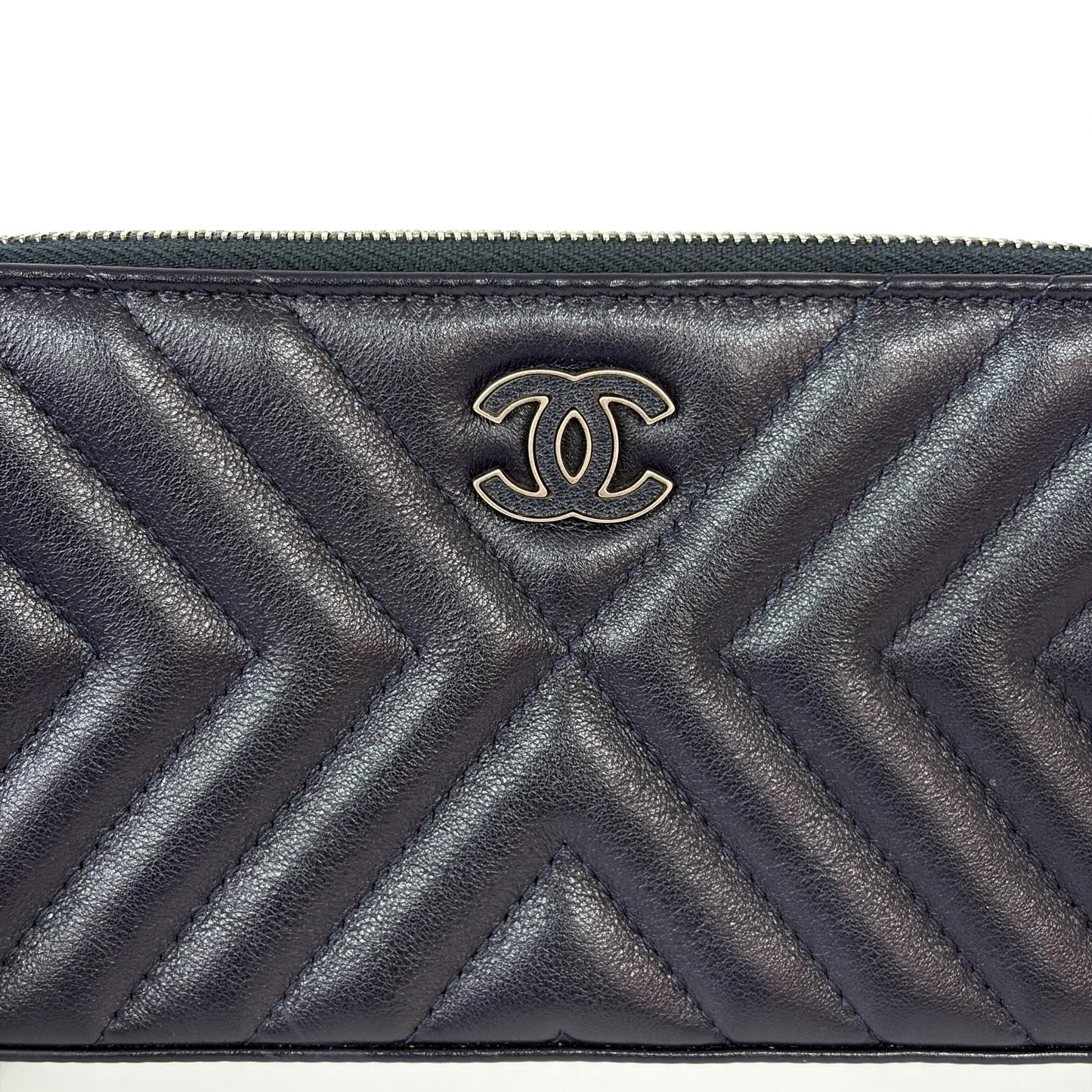 Chanel Chevron Tassel Camera Bag Mini Silver Hardware Navy