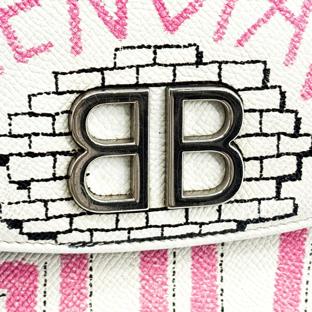 Balenciaga BB Graffiti Flap Chain Crossbody Bag White