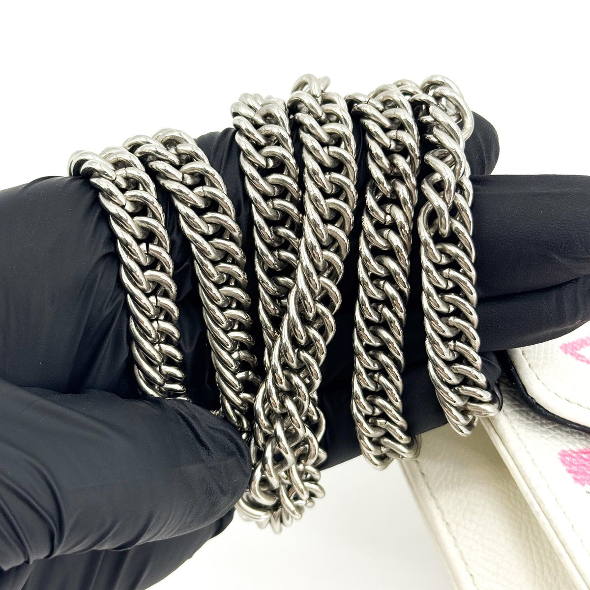 Balenciaga BB Graffiti Flap Chain Crossbody Bag White