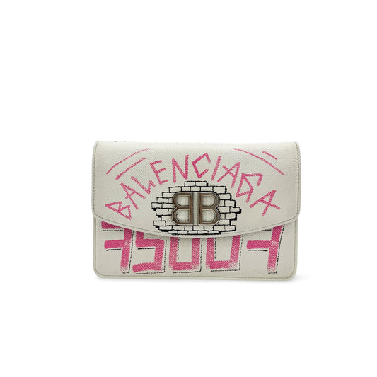 Balenciaga BB Graffiti Flap Chain Crossbody Bag White