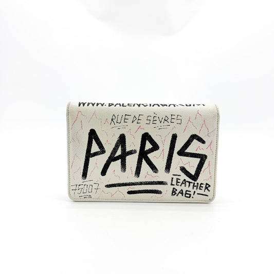 Balenciaga BB Graffiti Flap Chain Crossbody Bag White