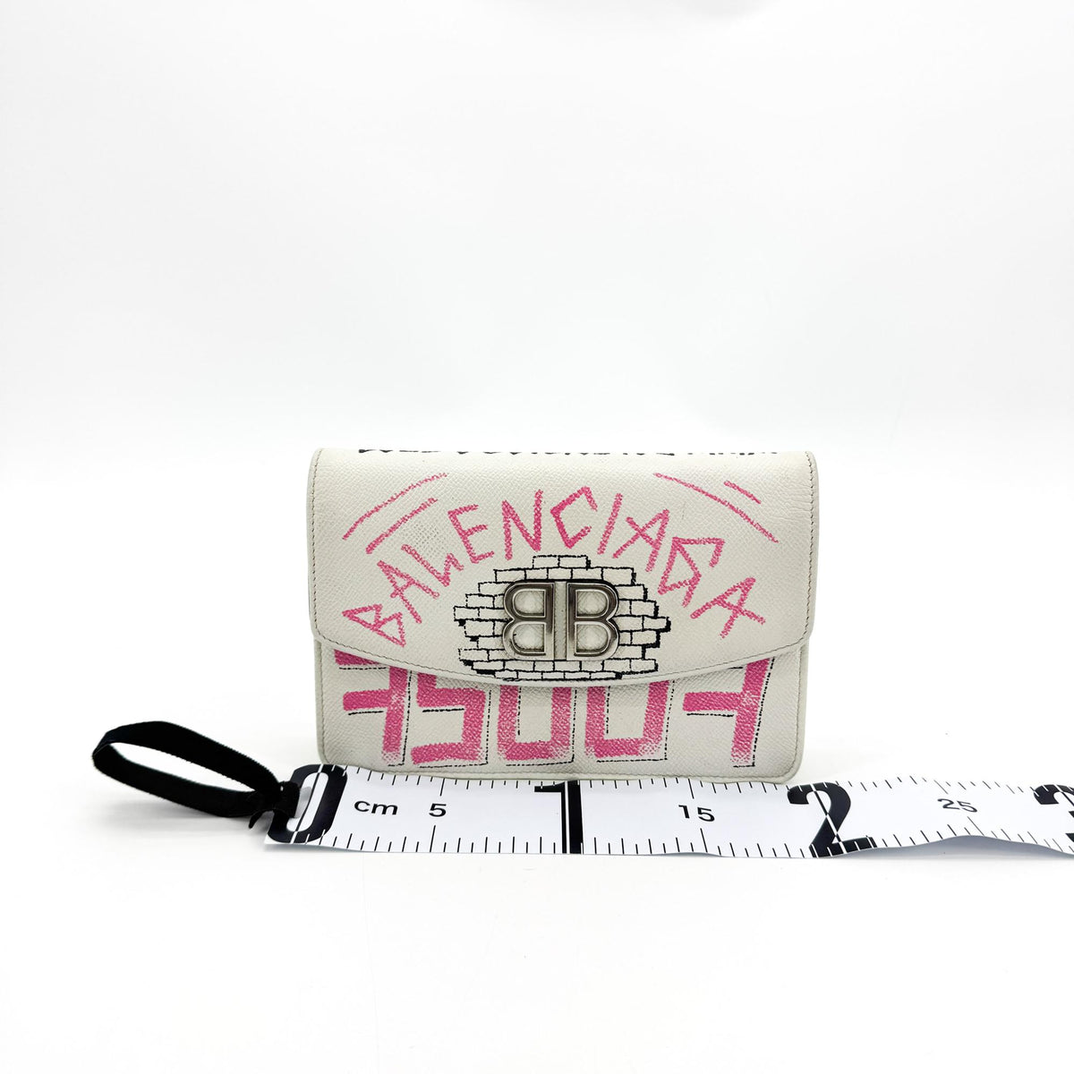 Balenciaga BB Graffiti Flap Chain Crossbody Bag White