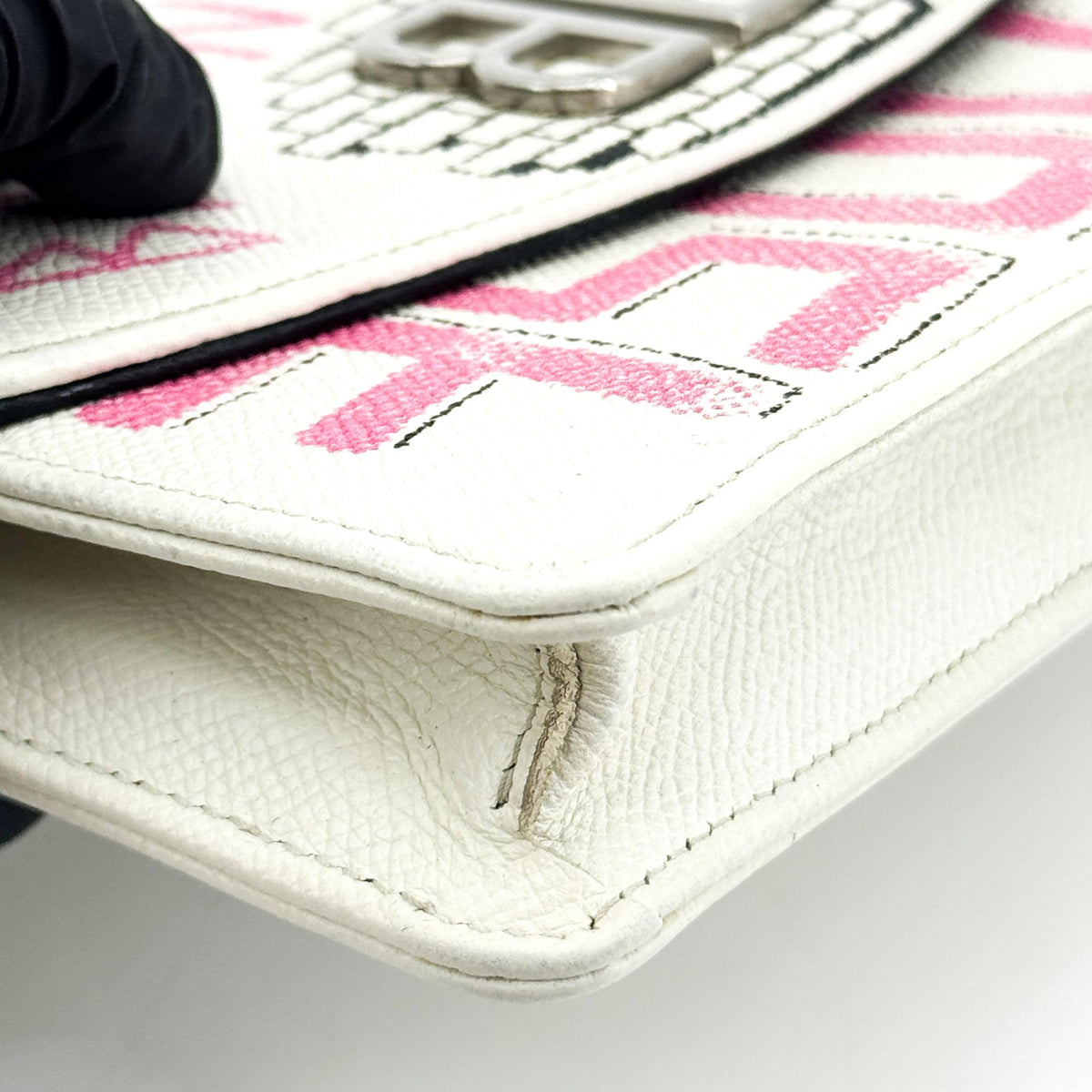 Balenciaga BB Graffiti Flap Chain Crossbody Bag White