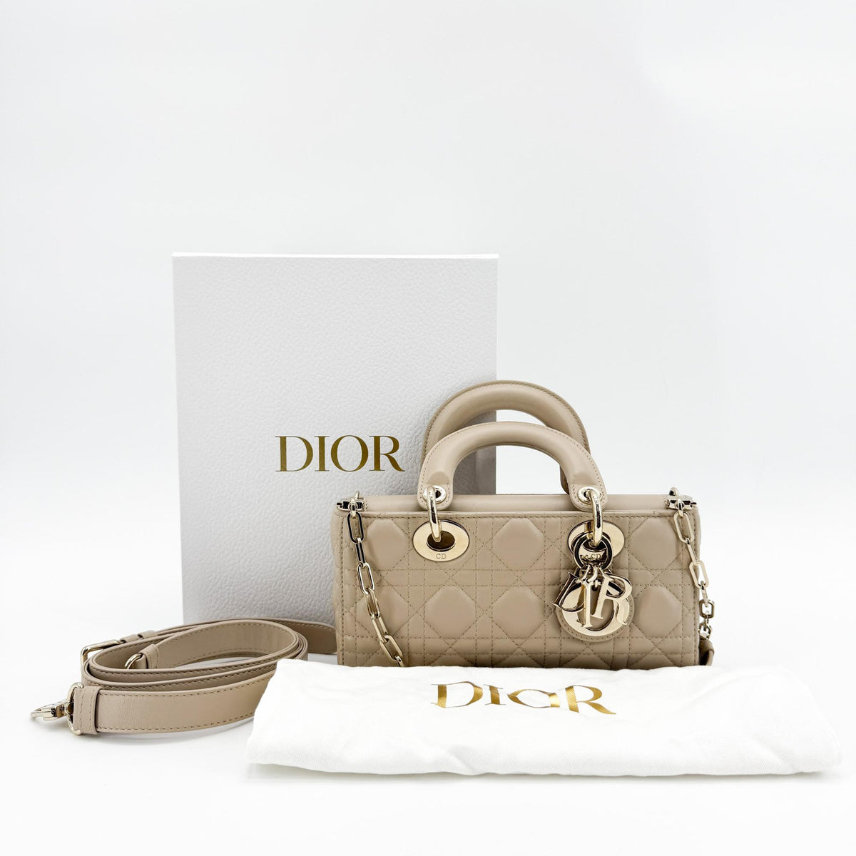 Dior Lady Dejoy Micro Bag Warm Beige Gold Hardware