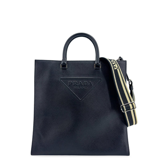 Prada Saffiano Leather Tote Bag Baltico Navy