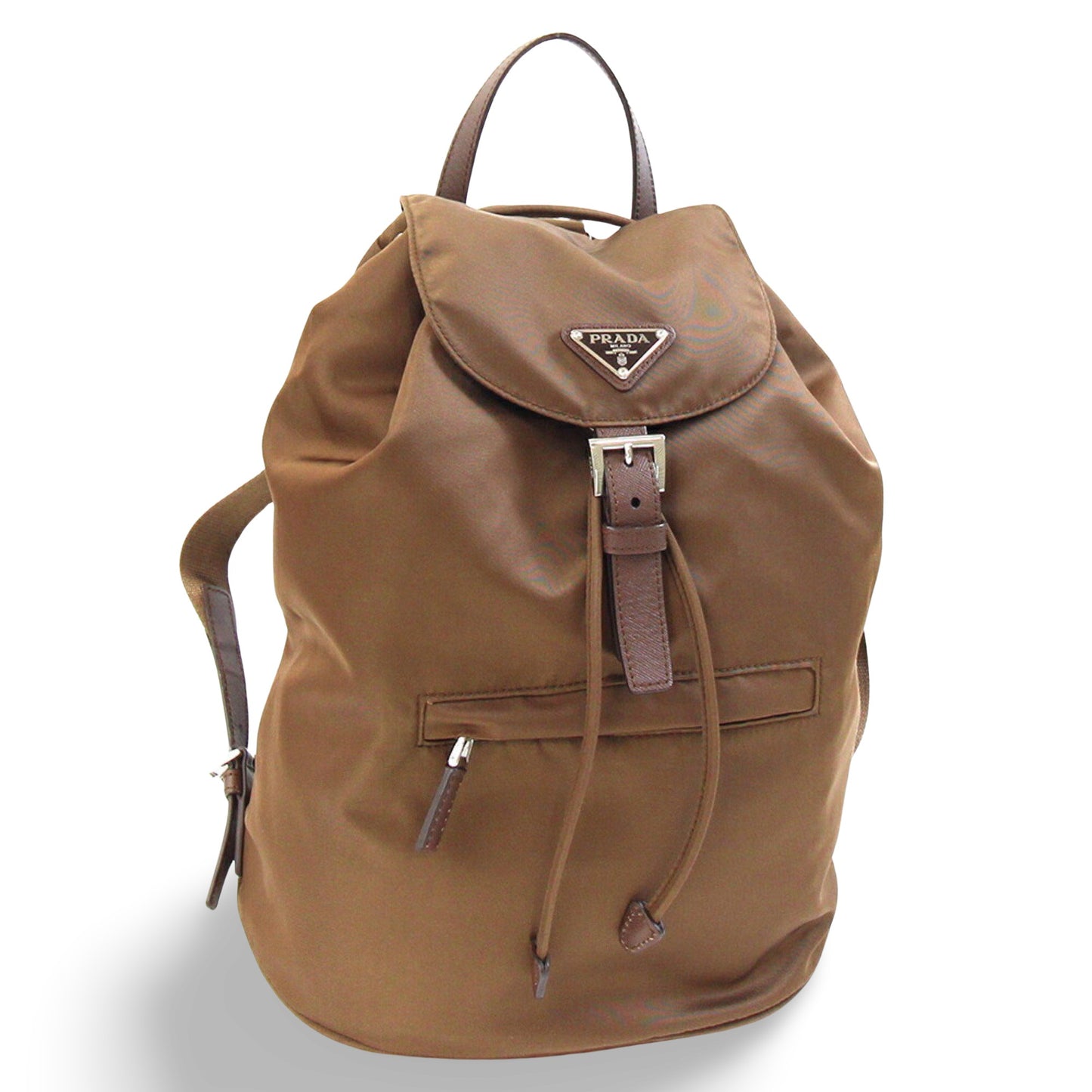 Prada brown nylon leather triangular backpack