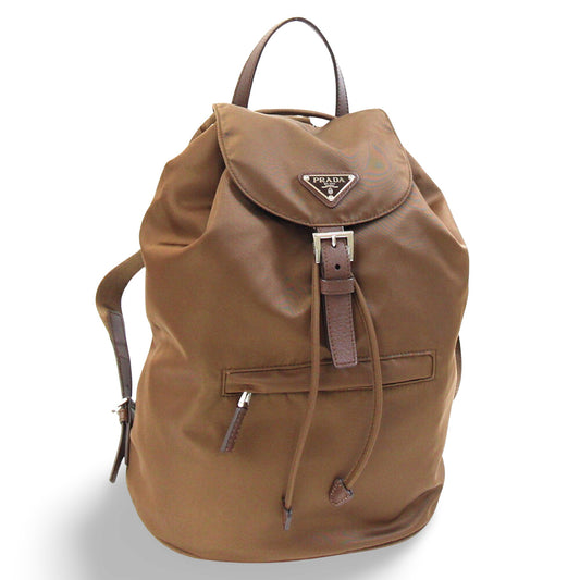 Prada brown nylon leather triangular backpack