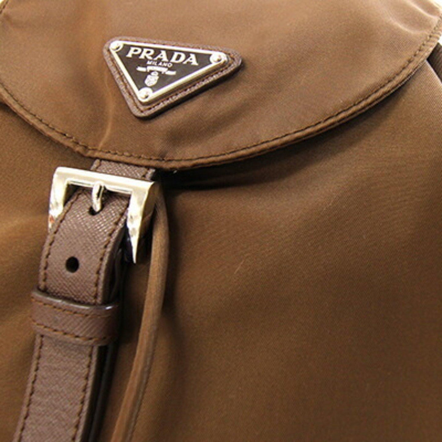 Prada brown nylon leather triangular backpack