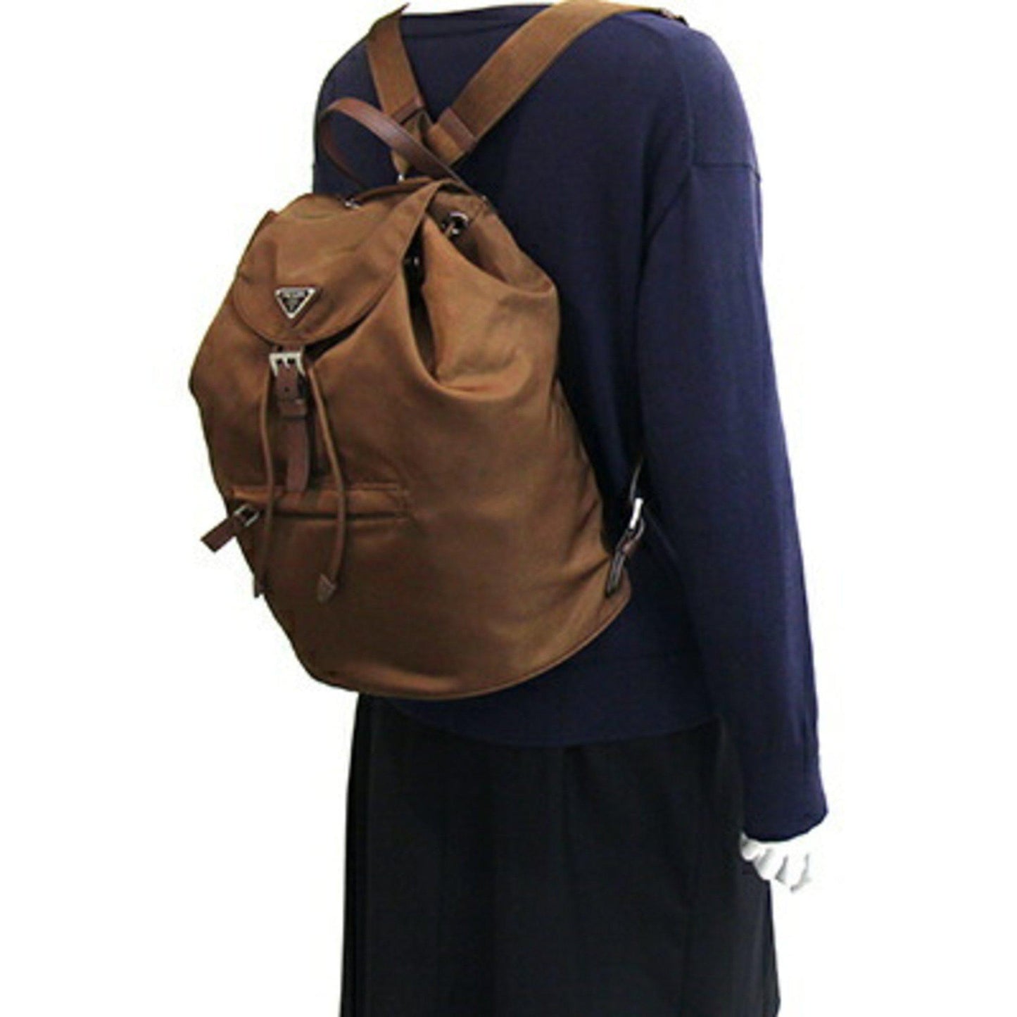 Prada brown nylon leather triangular backpack