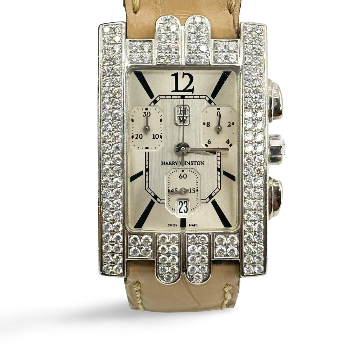 Harry Winston Avenue C Chronograph Diamond White Gold Beige